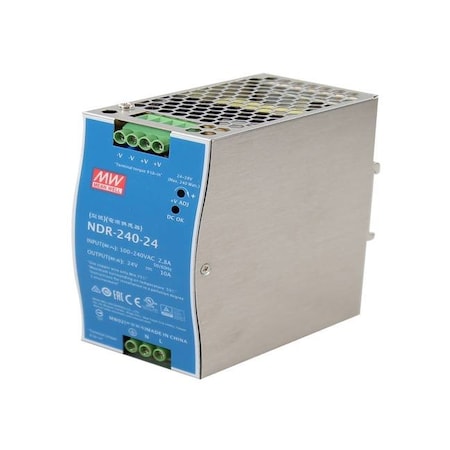 Antaira Power Supply, 90 to 264V AC/120 to 370V DC, 24V DC, 240W, 10A, DIN Rail NDR-240-24